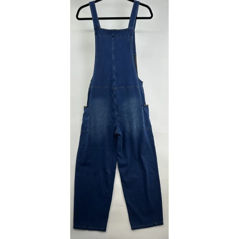 HALARA Flex Denim Wide Leg Stretch Overalls Side Pockets Jumpsuit Large EUC